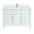 James Martin Vanities 48'' Single Vanity, Bright White w/ Single Hole 3 CM White Zeus Quartz Top & Backsplash 424-V48-BW-1WZ